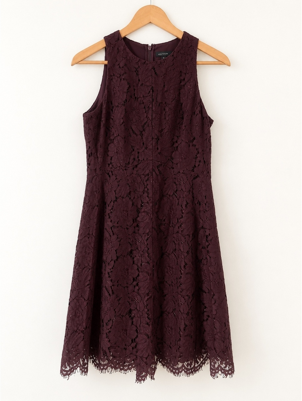Ann Taylor Women's Sleeveless Lace Fit & Flare Dress Size 6 Burgundy
